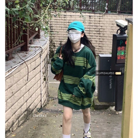 Mới Áo Thun Tay Ngắn Cổ Tròn Họa Tiết Kẻ Sọc Phong Cách Hàn Quốc Thời Trang Cho Nữ 2021