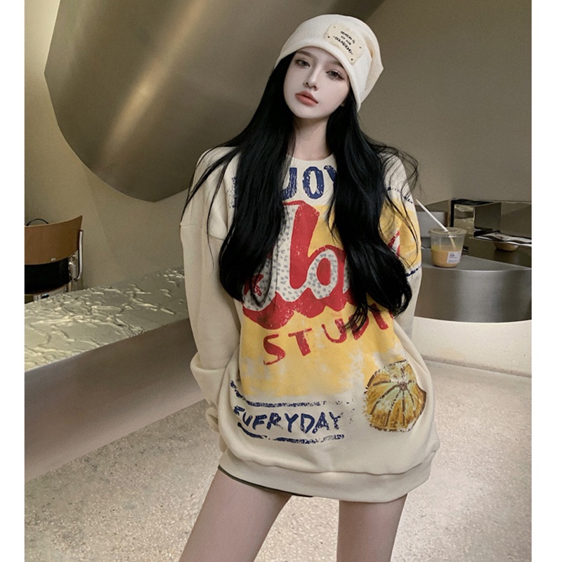 Áo Sweater Nữ Tay Dài Cổ Tròn In Hình Graffiti Phong Cách Hàn Quốc Dễ Phối Đồ | BigBuy360 - bigbuy360.vn