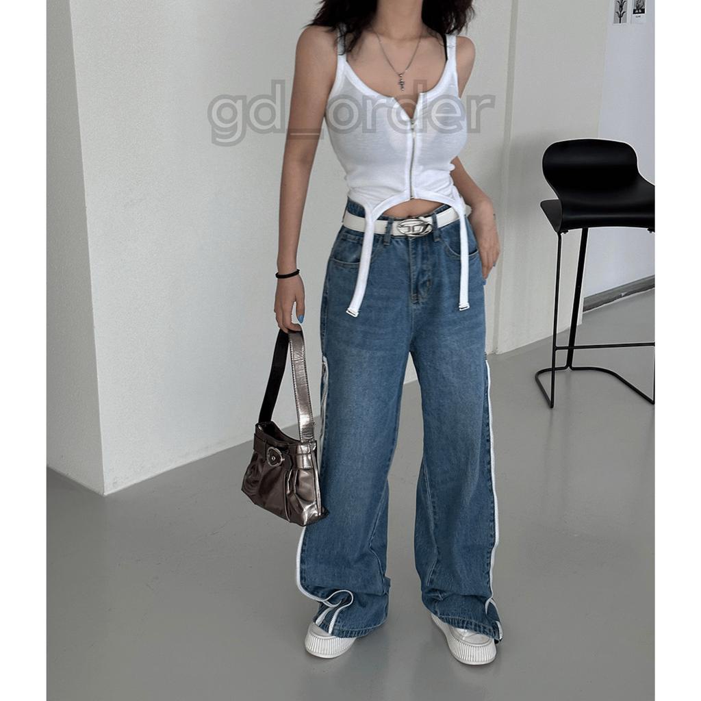 Q5|Quần jeans bò nữ ống rộng khóa kéo bên hông hàn quốc basic dễ mặc đi học, đi chơi gd_order