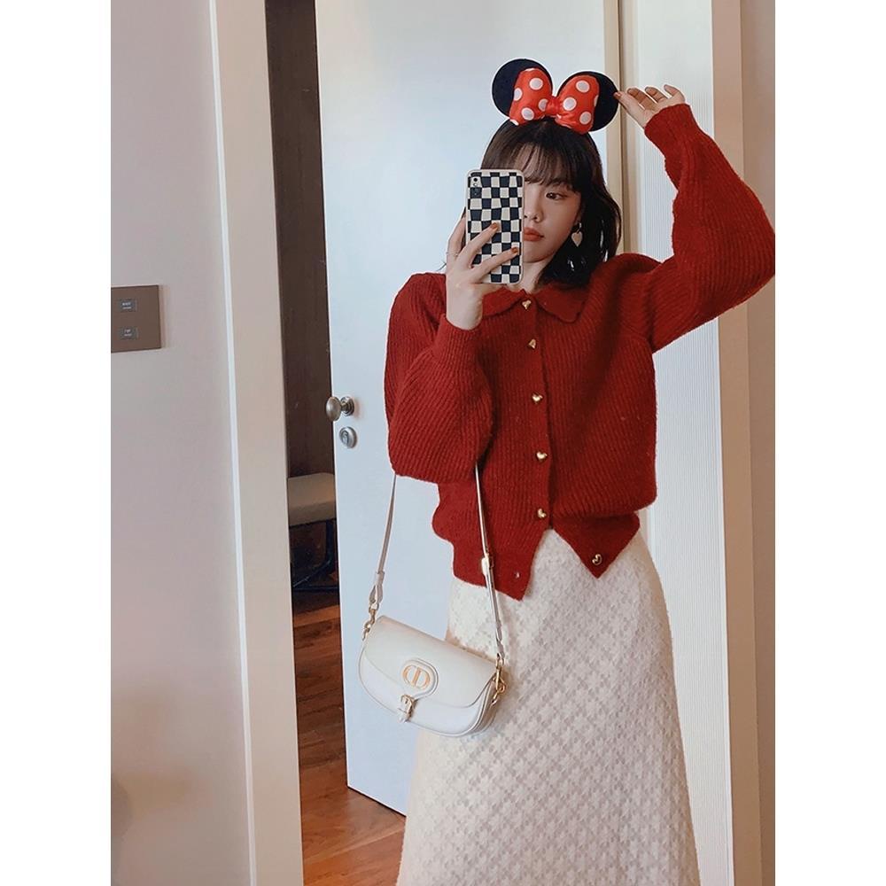 Áo Khoác Len Cardigan Màu Đỏ Phong Cách Giáng Sinh Thời Trang Thu Đông Mới 2022 Cho Nữ