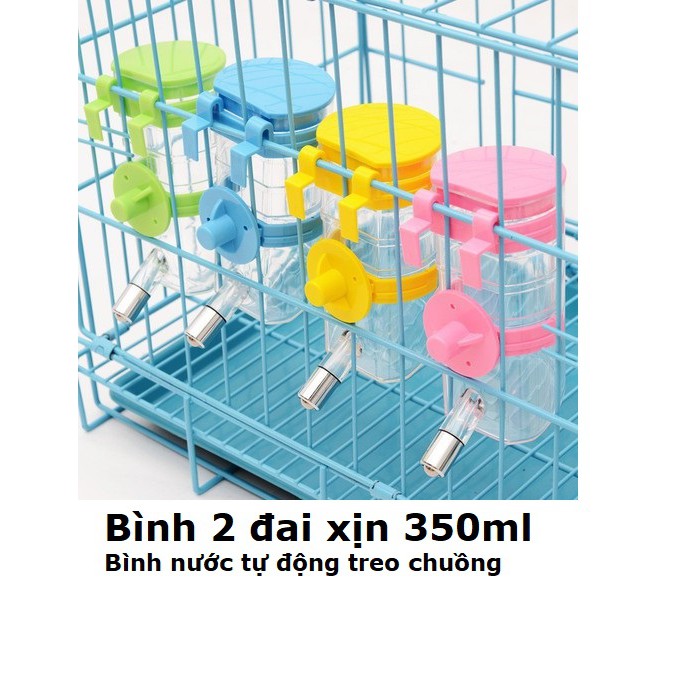 Bình uống nước tự động treo chuồng thú cưng (loại 350ml - 2 đai treo) màu ngẫu nhiên