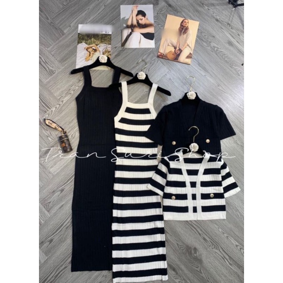 SET ÁO KHOÁC + ĐẦM BODY LEN SỌC