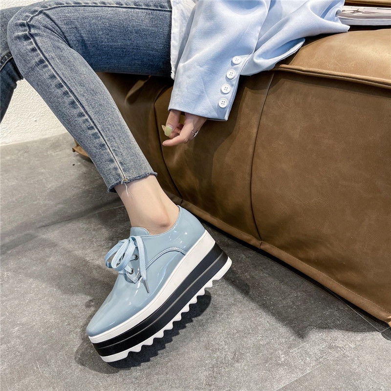 Giày búp bê giày cao gót nữ Giày nữ cỡ lớn 35 thước-42 thước vuông mũi nhọn giày nữ đế dày đế dày tất cả phù hợp với phong cách Anh bằng da sáng chế giày đế bằng ren