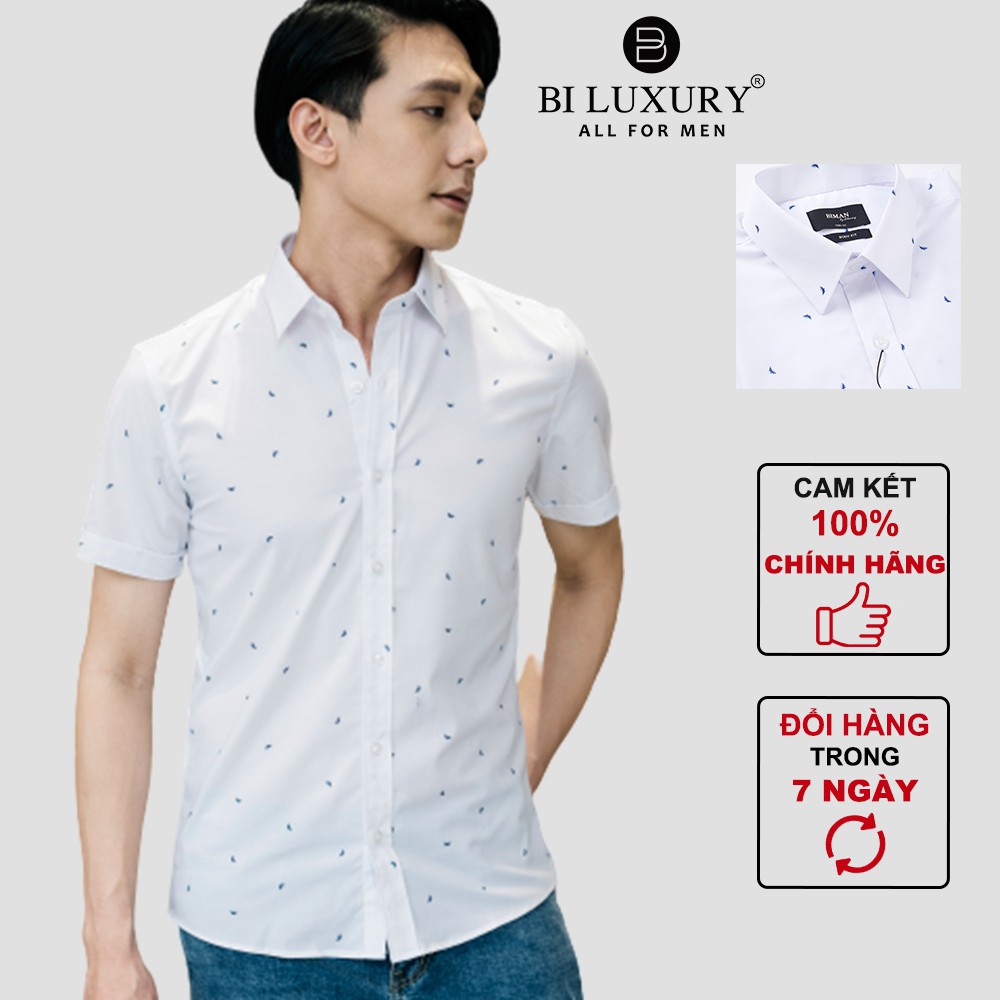 Áo sơ mi nam trắng công sở ngắn tay Biman by Biluxury form vừa bodyfit vải cotton thoáng mát 4SMCH011TRT