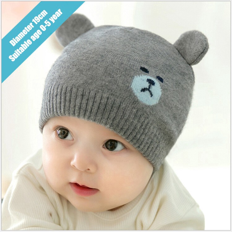 Mũ Len Beanie Mềm Mại Đính Tai Gấu Cho Bé Trai