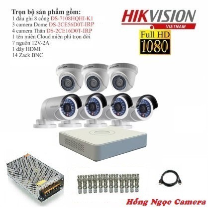 Trọn bộ 7 camera giám sát Hikvision TVI 2 Megapixel DS-2CE56D0T-IRP Full HD