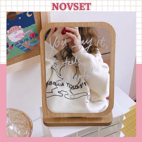 Gương để bàn trang điểm NOVSET thiết kế khung gỗ phong cách hàn quốc trẻ trung và hiện đại