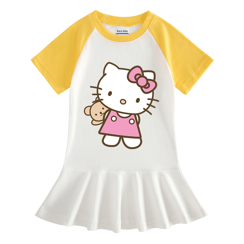 Đầm Cotton ngắn tay in hình Hello Kitty cho bé gái