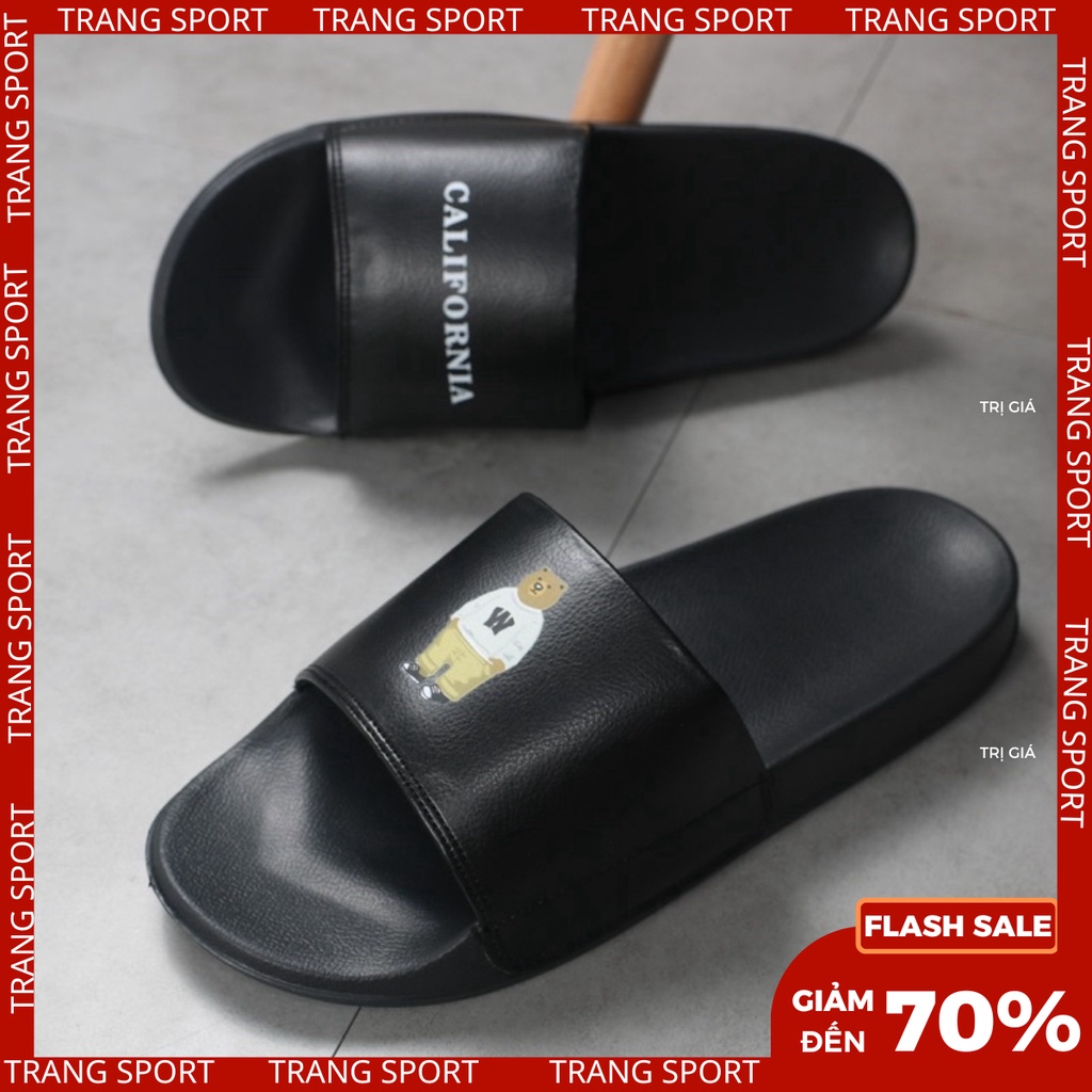 Dép sandal đế bằng quai ngang cặp đôi phối da cute form bé