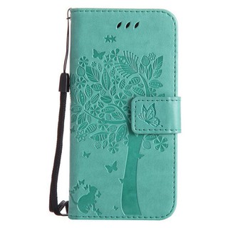 For iphone 6 6S Green Cat Tree Leather Flip Wallet Stand Case Cover