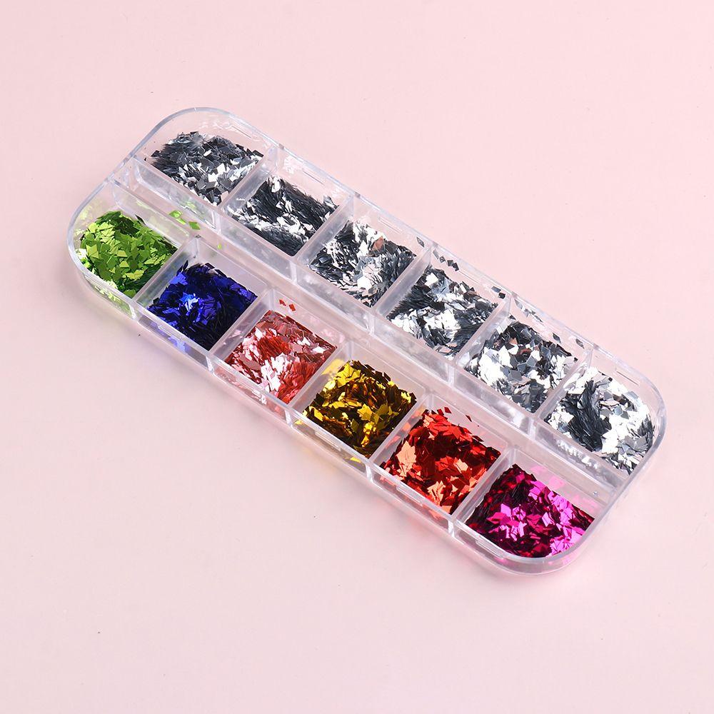 Hộp 12 Ngăn Đựng Hạt Kim Sa Lấp Lánh Tự Trang Trí Móng Tay