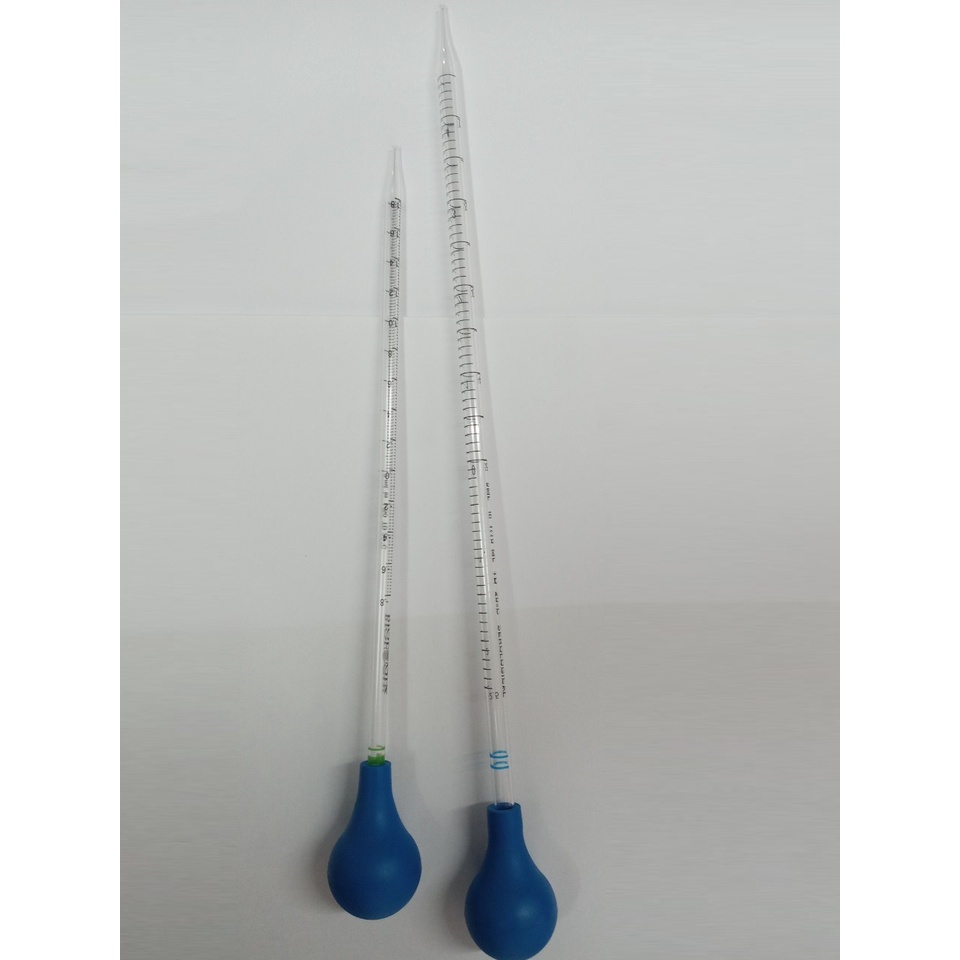 Ống hút - Pipet nhựa thẳng 2ml, 5ml, 10ml, 25ml + bóp cao su màu xanh