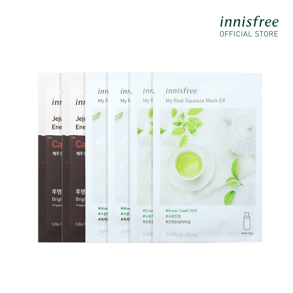 [QUÀ TẶNG KHÔNG BÁN] Bộ 6 mặt nạ giấy dưỡng ẩm phục hồi da innisfree My Real Squeeze Mask 20ml