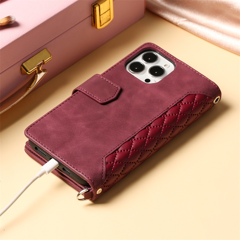 Bao Da Điện Thoại Dạng Ví Nắp Lật Nam Châm Có Ngăn Đựng Thẻ Và Dây Đeo Cho iPhone X 12 11 Pro XS Max mini