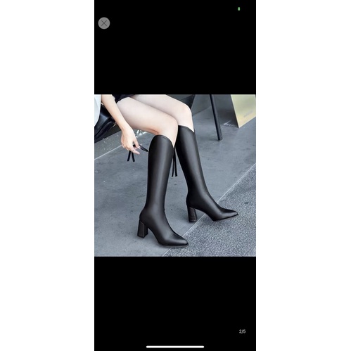 bốt gối (boot đùi) cổ V mũi nhọn khoá dây da gót 7p da lì xịn (FULL HỘP hàng QC) mã 295 | BigBuy360 - bigbuy360.vn