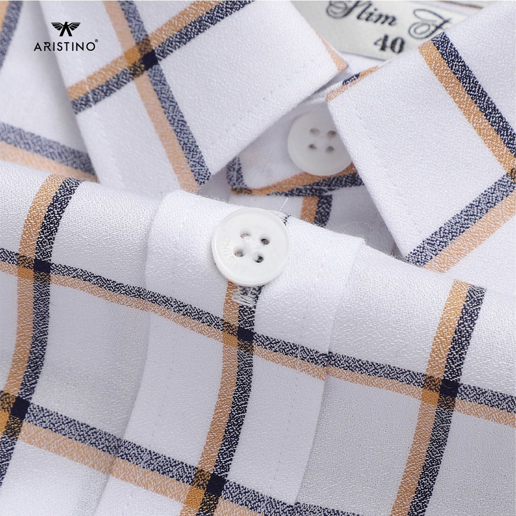 [MẪU MỚI] Áo sơ mi nam ngắn tay ARISTINO phom Slim fit, màu trắng kẻ caro nâu trẻ trung, nổi bật - ASS388S2