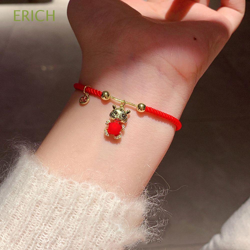 Vòng đeo tay dây đỏ bện mặt hình chú hổ hoạt hình may mắn sáng tạo phong cách Trung Hoa cho nam và nữ
