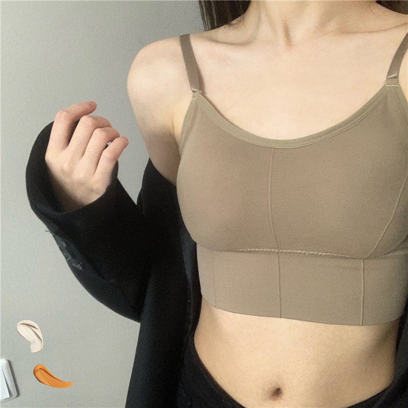 Xiaozhainv Áo dây màu trơn có đệm lót thời trang Hàn Quốc năng động cho nữ