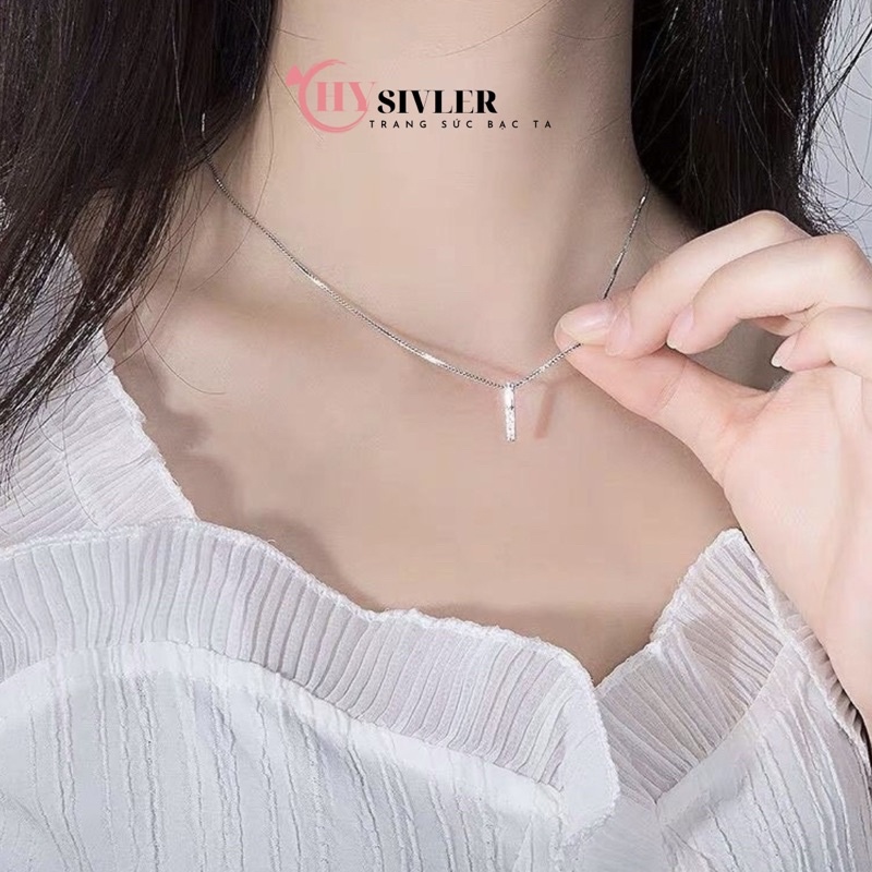 Dây chuyền bạc 1 thanh đá đơn giản nhẹ nhàng nữ tính dây chuyền nữ bạc thật giá rẻ CHY SILVER