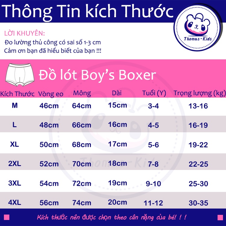 Set 5 Quần Lót Boxer Dễ Thương Thoáng Khí Thân Thiện Với Da Cho Bé Trai 3-12 Tuổi