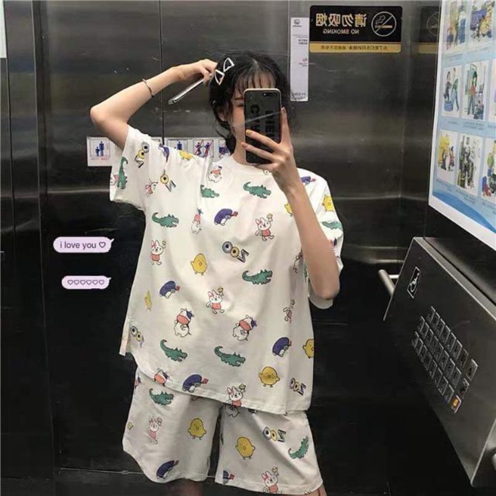 Bộ quần áo thun cá sấu họa tiết dễ thương đáng yêu thời trang nữ freesize cho nữ dưới 60kg