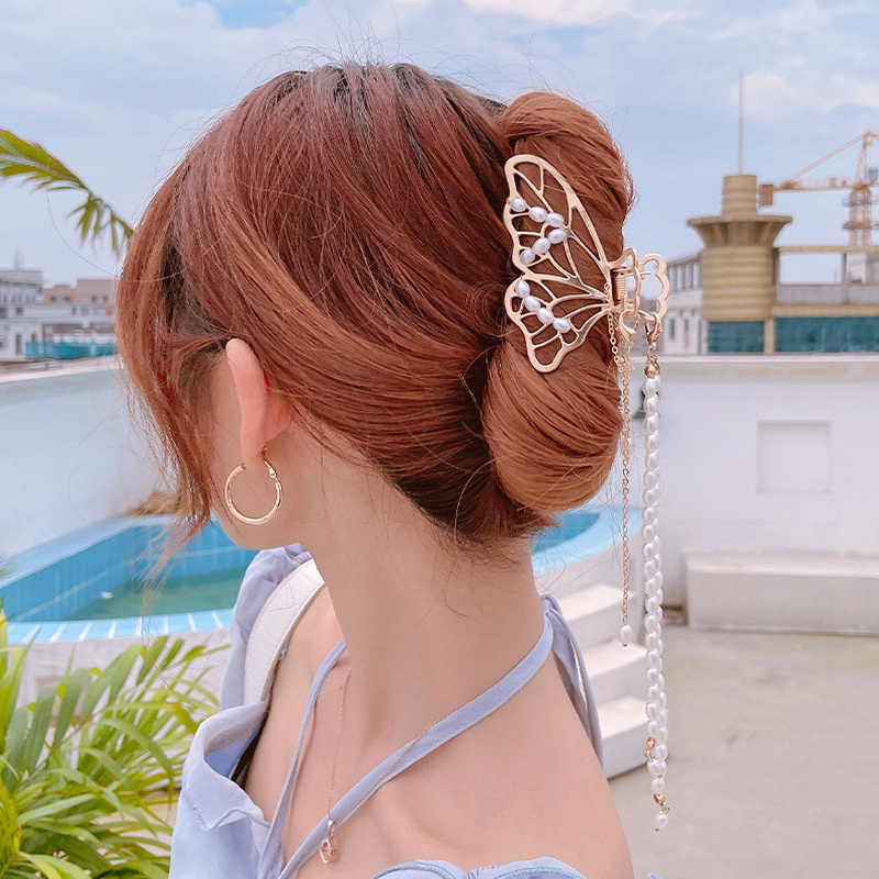 Kẹp Tóc Kim Loại Lớn Phối Tua Rua Thời Trang Hàn Quốc