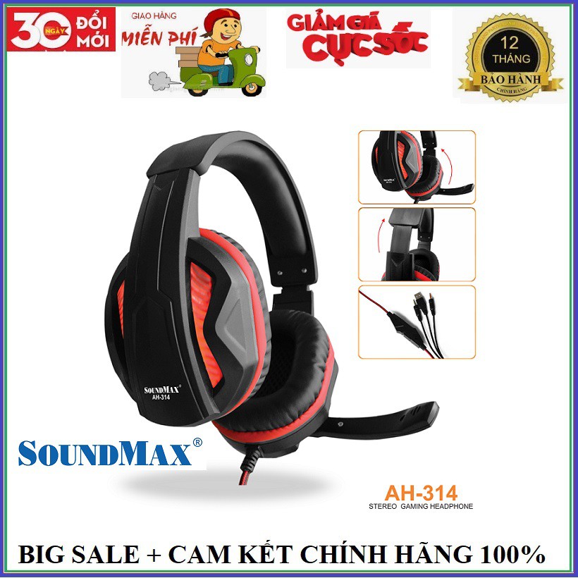 Tai nghe Gaming SoundMax AH314 màu đỏ có LED, có Micro : "Quỷ đỏ" trỗi dậy