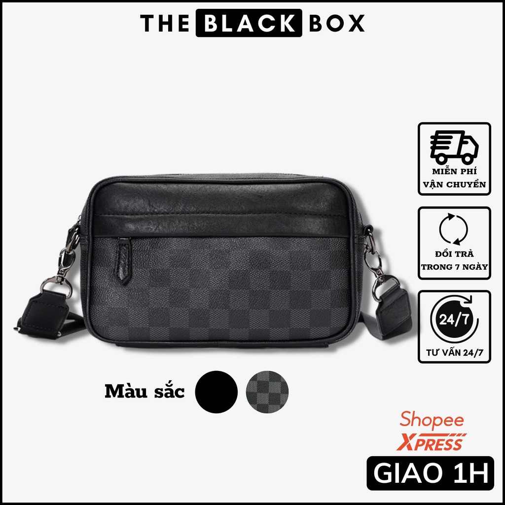 Túi Đeo Chéo Nam Da Pu Dạng Hộp Vân Caro Phong Cách Hàn Quốc Cao Cấp - The Black Box