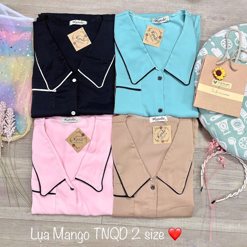 Bộ pijama nữ lụa Mango cổ nhọn đơn giản cực xinh