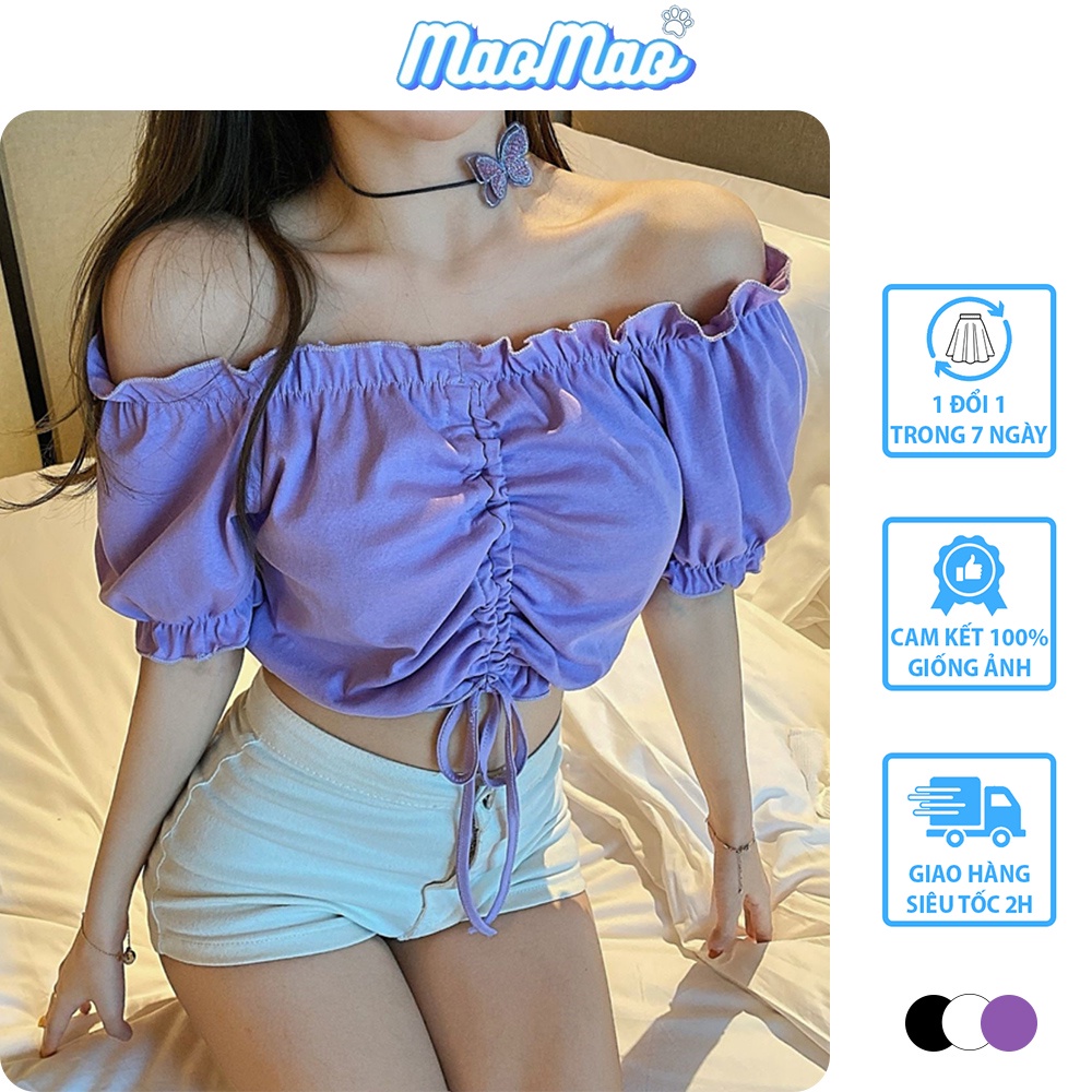 Áo trễ vai croptop rút ngực ulzzang phong cách Hàn Quốc, Áo hở vai rúm ngực ulzzang C48 - MaoMao