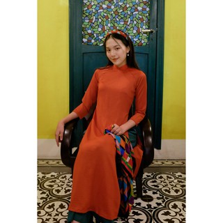 Set Áo Dài Rosemary Lụa Tây Thi Cam Đất