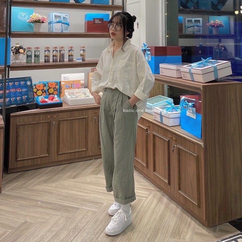 Áo Sơ Mi Kiểu Nữ Màu Trắng Chất Thô Hàn Đẹp Dài Tay Túi Trước Phong Cách Hàn Quốc Cao Cấp 02