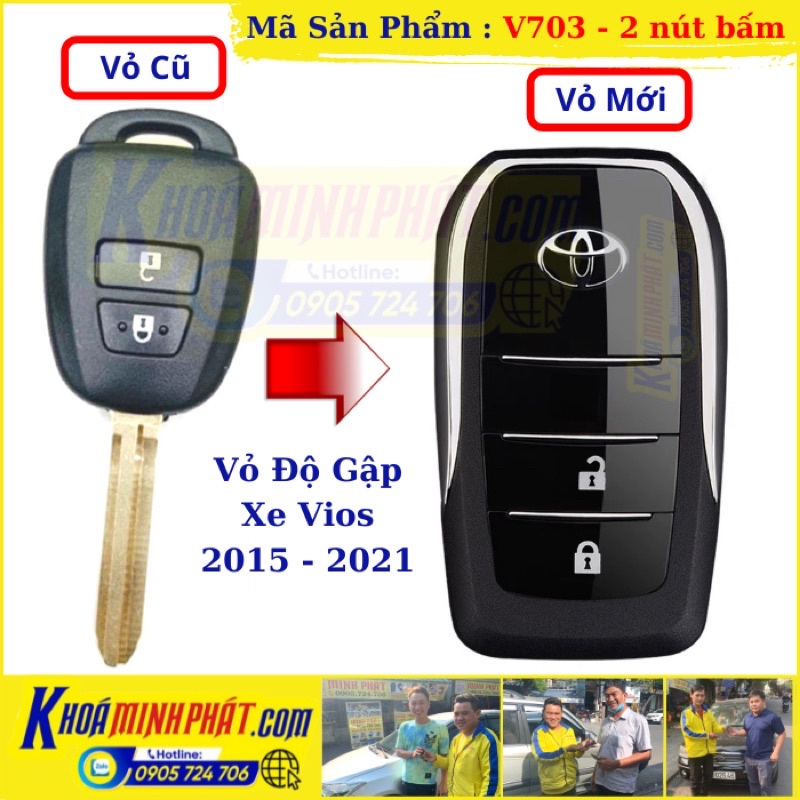 Vỏ Chìa khoá Độ gập xe Toyota Vios 2015 đến 2022