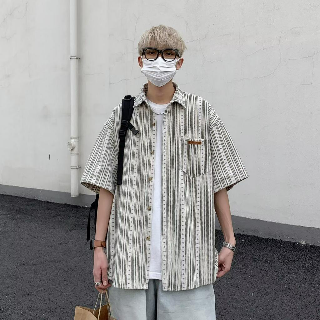 Áo Sơ Mi Nam Tay Ngắn Kẻ Sọc Thời Trang Hàn Quốc