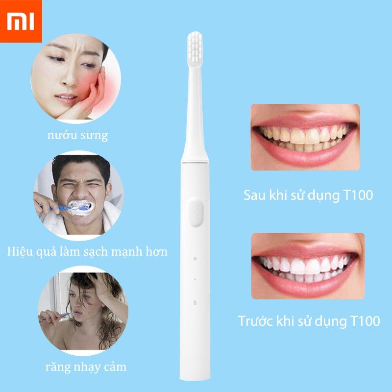 Bàn Chải Điện ⚡FreeShip⚡ Bàn Chải Điện Xiaomi Mijia T100 Bảo Vệ Nướu, Pin Sạc, Kháng Nước ipx7 Bảo Hành 1 Năm