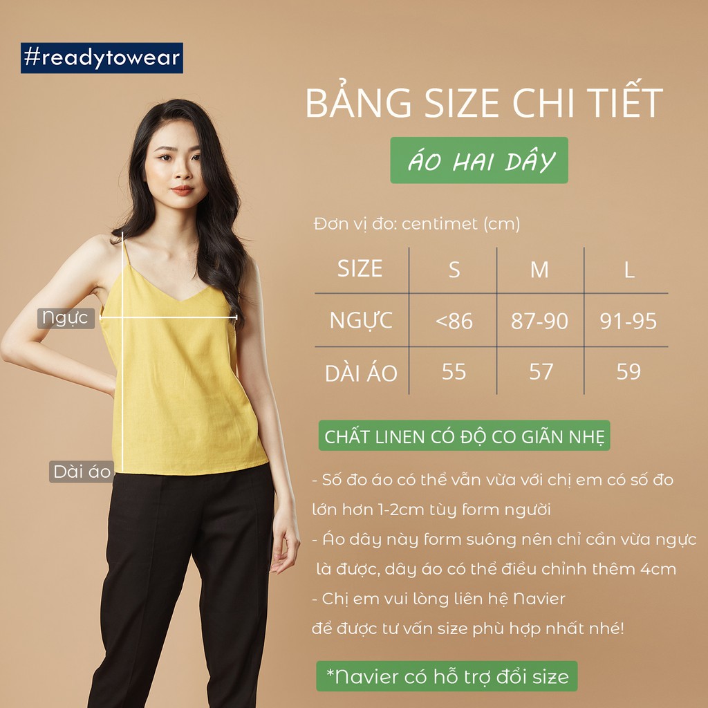 Áo 2 dây nữ camisole có điều chỉnh dây dáng rộng cổ V vải đũi - linen A02