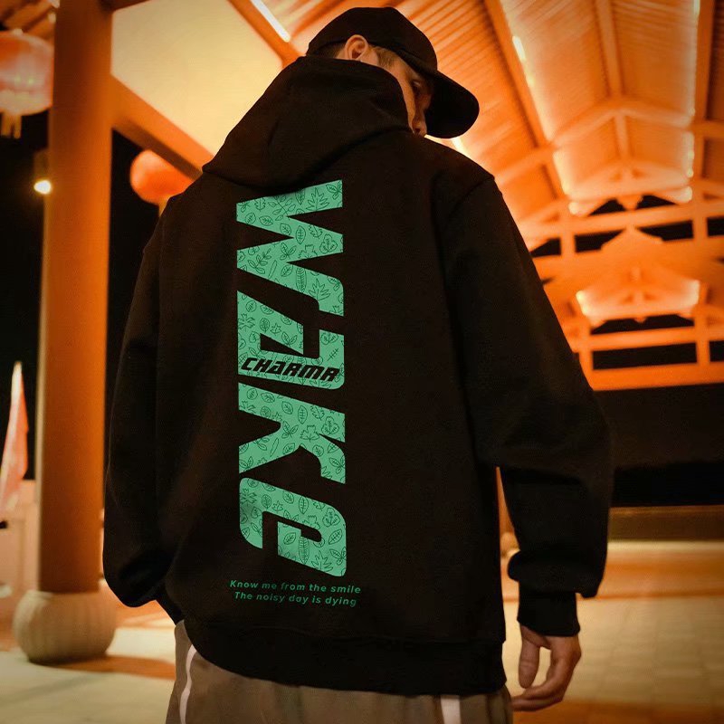 Áo Hoodie Phối Nhung Dày In Chữ Cá Tính / Size M-8Xl