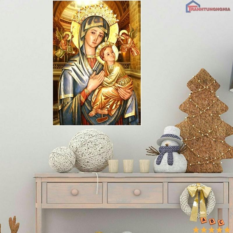 Tranh thêu chữ thập đức mẹ bồng chúa 45cm x 60cm
