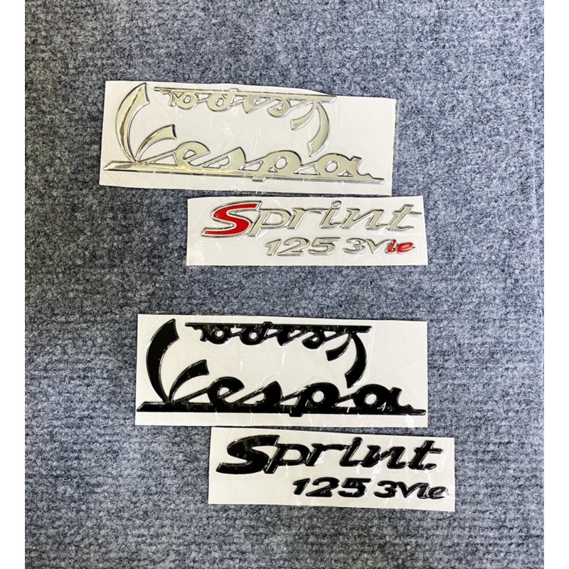 DDXM-V50- BỘ TEM NỔI VESPA SPRINT 125i 3Vie ĐỦ 2 MÀU ĐEN &amp; BẠC