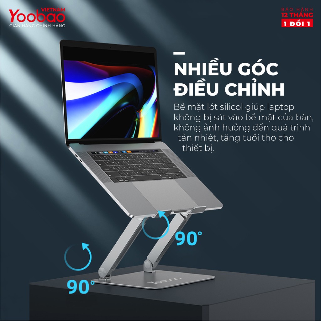 Giá đỡ laptop nhôm Yoobao PB-03 Điều chỉnh độ cao Tản nhiệt laptop - Hàng phân phối chính hãng Bảo hành 12 tháng 1 đổi 1