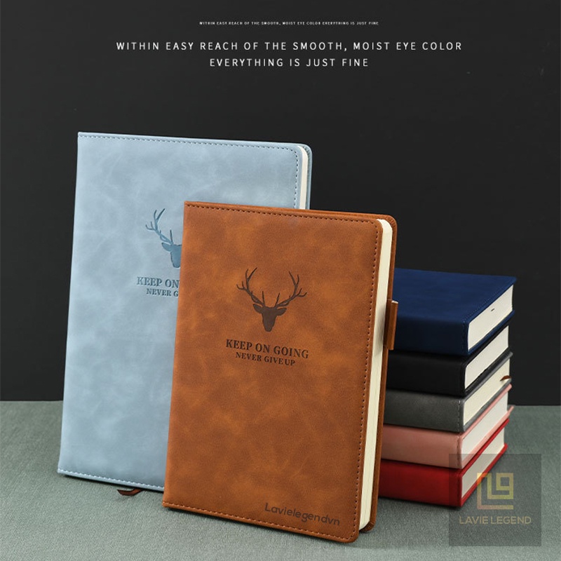 Sổ tay ghi chép công việc bìa da PU A5 360 trang- Họa tiết Never Give Up Notebook LavieLegend