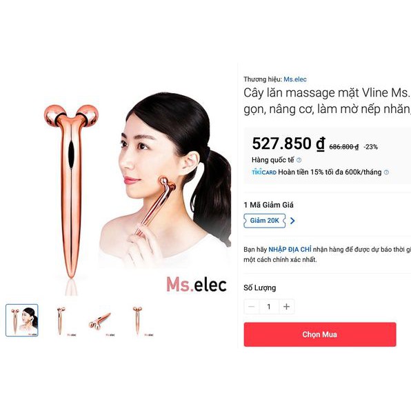 [Hàng trả order, không có dư] Cây lăn massage mặt Vline Ms.elec FL-002