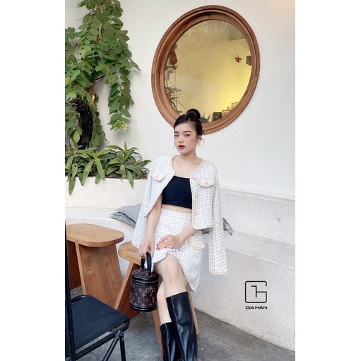 Sét Áo Dạ Tweed Viền Bèo Siêu sanh chanh . Hàng 2 lớp dày dặn chuẩn form.