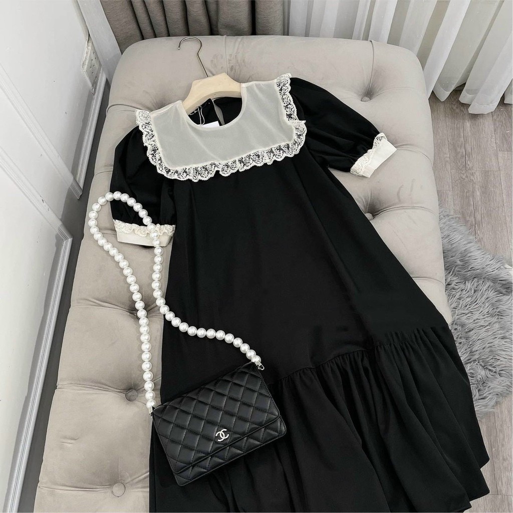 Váy Bầu Suông Đẹp Mùa Hè Đầm Bầu Công Sở Màu Đen Cổ Ren Thiết Kế Giá Rẻ HD2636 Honey Mommy