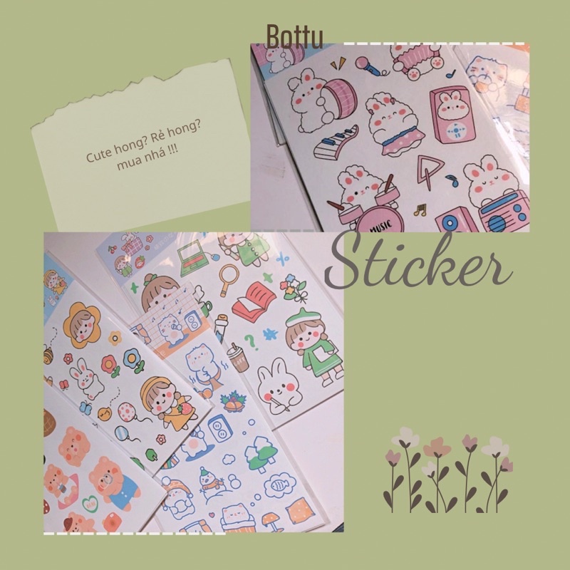 [Bottu] Sticker/nhãn dán dễ thương 4 tấm