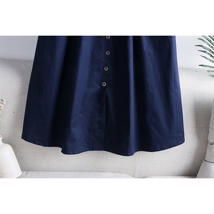 Chân Váy Midi Vải Cotton Mỏng Lưng Thun Phối Túi Lớn 2022 Kiểu Hàn Quốc Thời Trang Mùa Hè