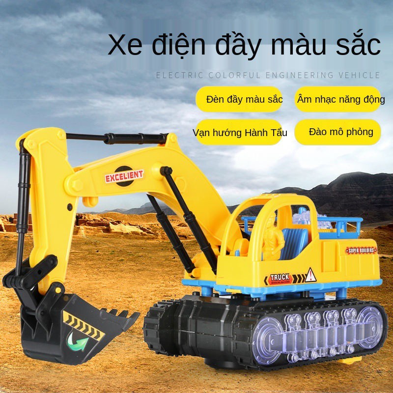 Máy xúc điện trẻ em đồ chơi cậu bé flash nhạc ô tô mô phỏng hình xe kỹ thuật lớn