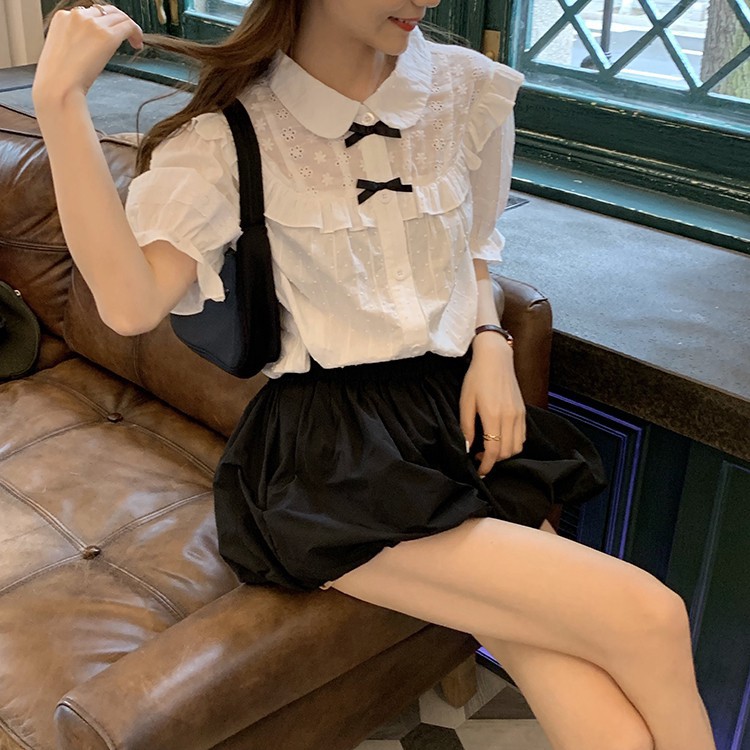 Áo sơ mi nữ kiểu kẻ viền bèo tay cộc(video+ảnh thật) | BigBuy360 - bigbuy360.vn