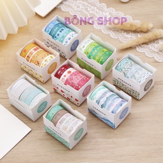 Washi tape Bullet Journal Bông Shop hoa cỏ, trái cây set 5 cuộn