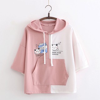 Áo Hoodie Ngắn Tay In Họa Tiết Hoạt Hình Xinh Xắn